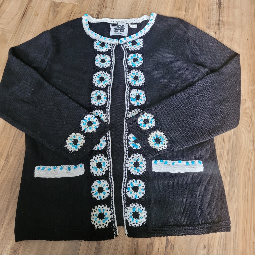 Vintage Storybook Knits Turquoise Treasures Womens Size L Sweater